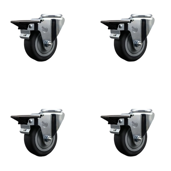 Service Caster 3.5'' Thermo Rubber Wheel Swivel Bolt Hole Caster Set with Posi Lock Brakes, 4PK SCC-BH20S3514-TPRB-PLB-4 - main